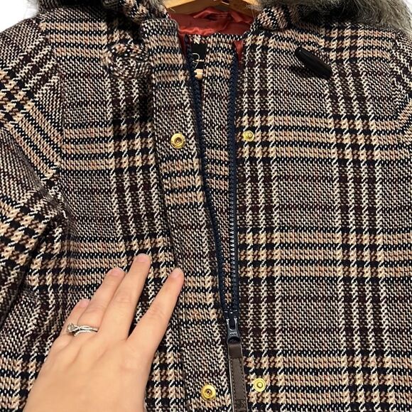 Girls Coat Size 10 Plaid Wool Blend Faux Fur Hood Full Zip Jessica Simpson - Picture 3 of 10